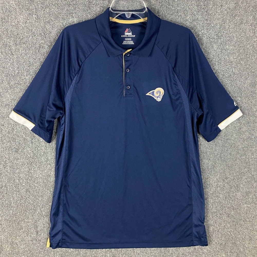 Rams Polo Men's XL Majestic Shirt Cool Base Short Sleeve Blue Adults Extra Large